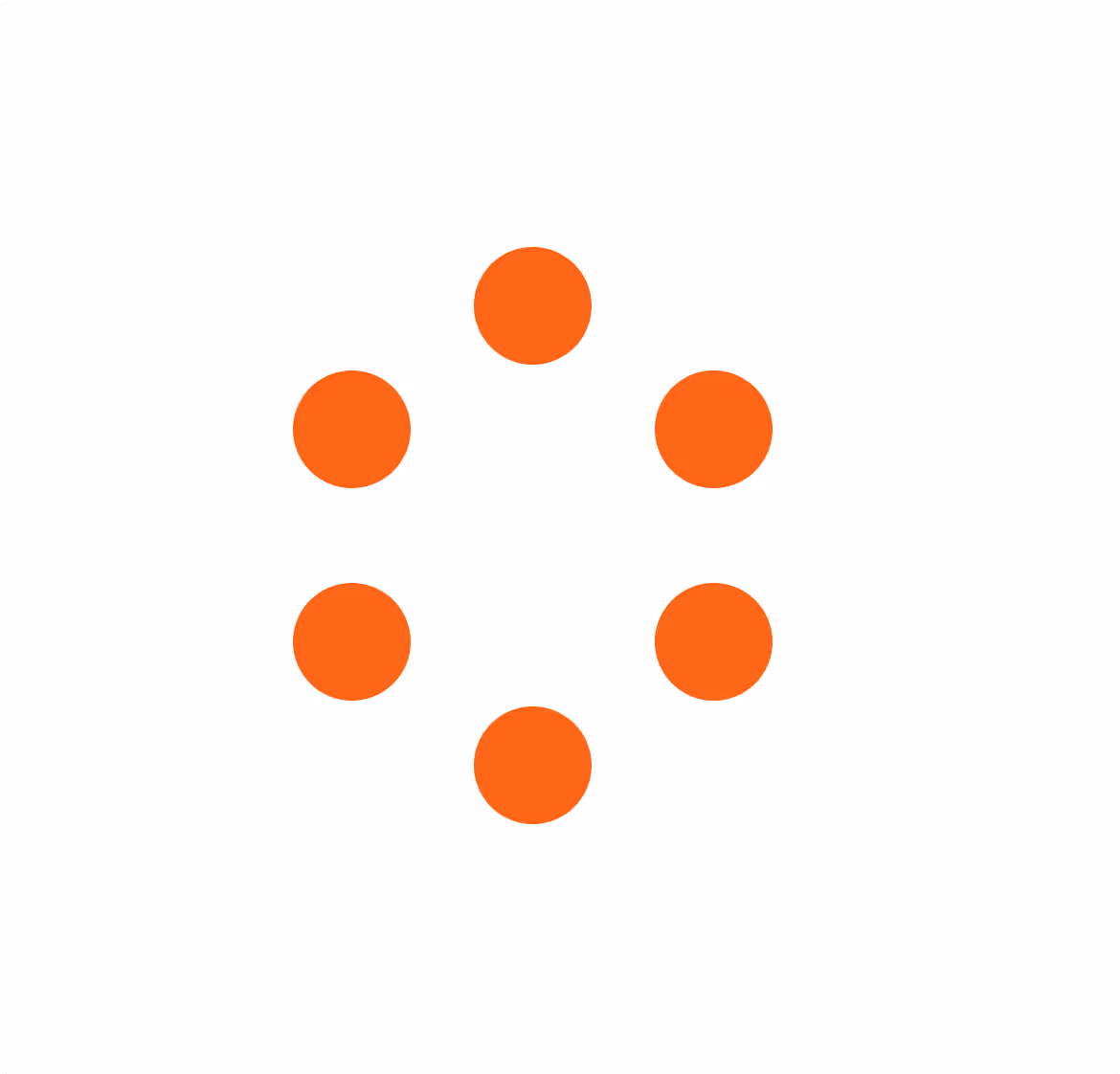 Six orange dots arranged in a circle on a white background.